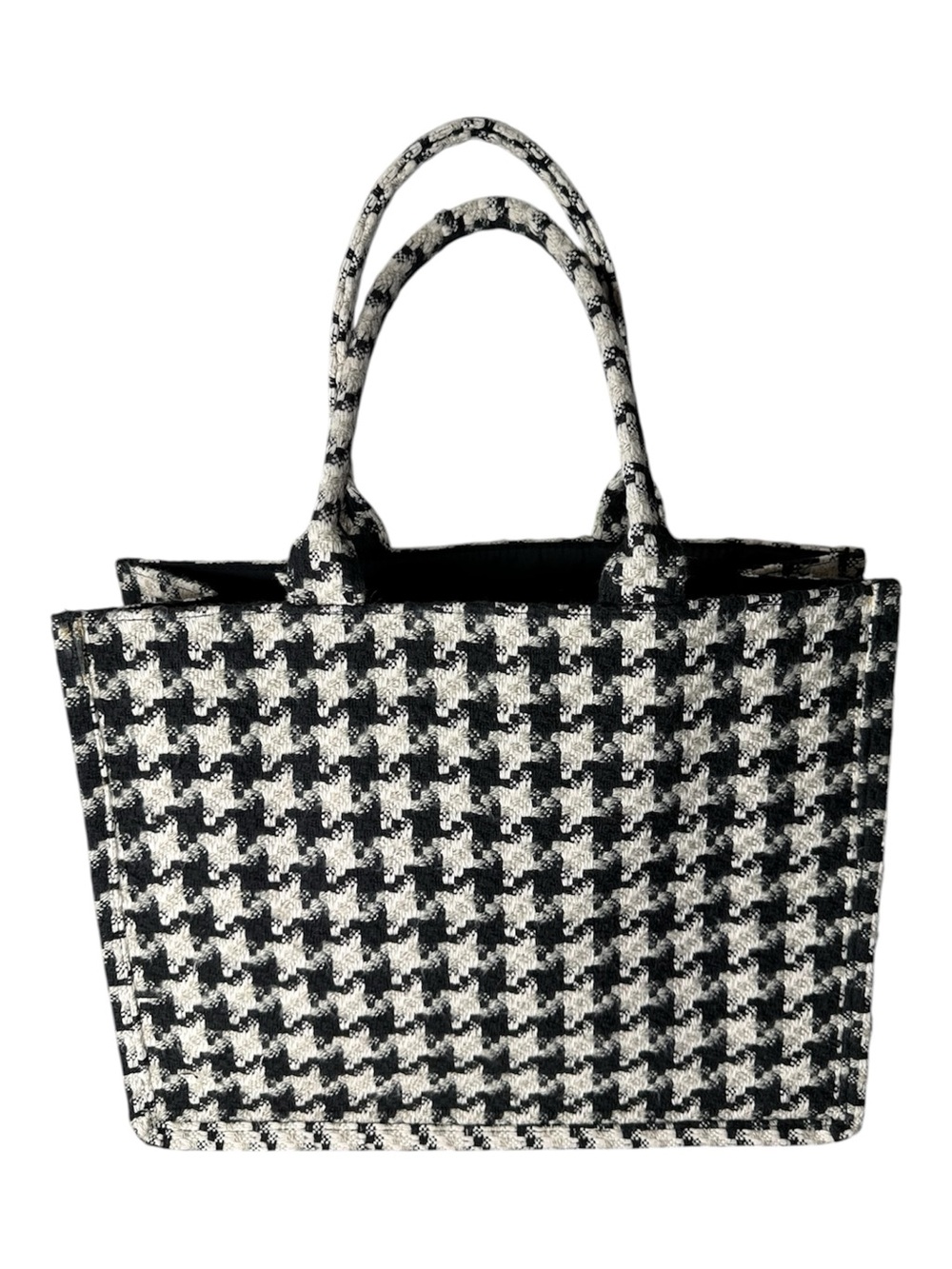 H&M Black White Houndstooth Tweed Tote Bag Knit